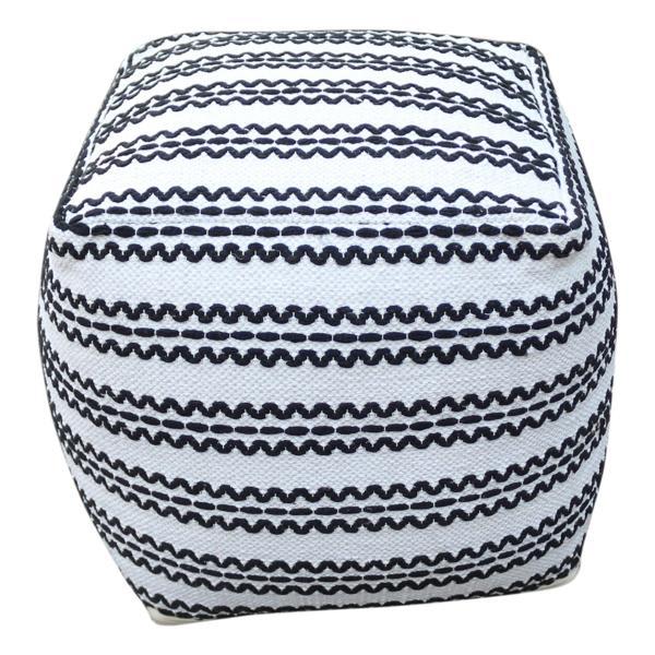Vayda 16" Ottoman - Natural and Black Fabric Pouf 