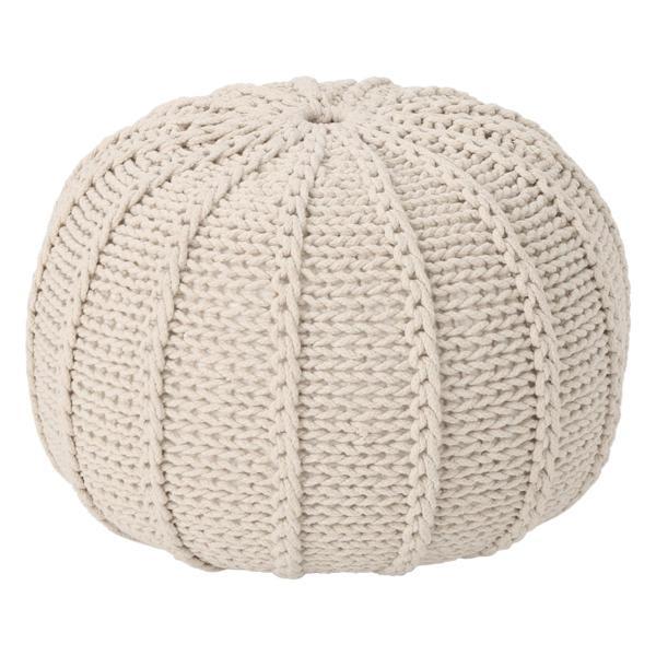 Lyralune Bordeaux Round Pouf - Knitted Cotton - Beige 