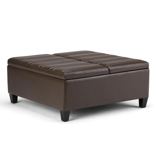 Watsonville 35.8"L x 35.8"W Storage Ottoman Coffee Table - Chocolate Brown Faux Leather 