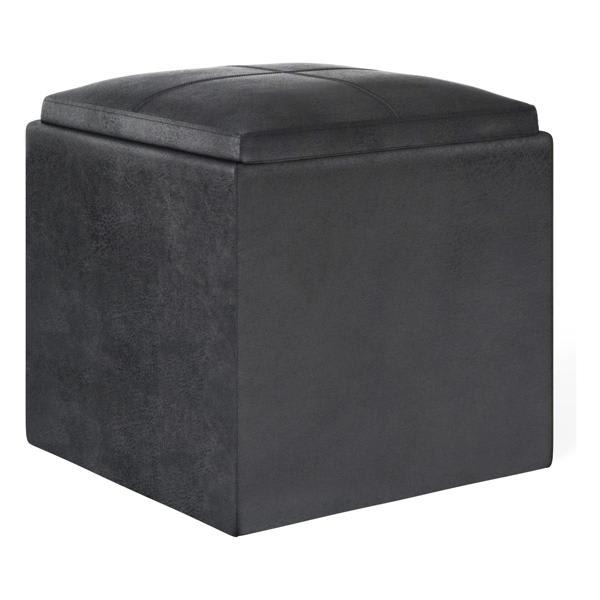 Eaglecrest 16.9"L x 16.9"W x 16.9"H Cube Storage Ottoman with Tray - Distressed Black Faux Leather 