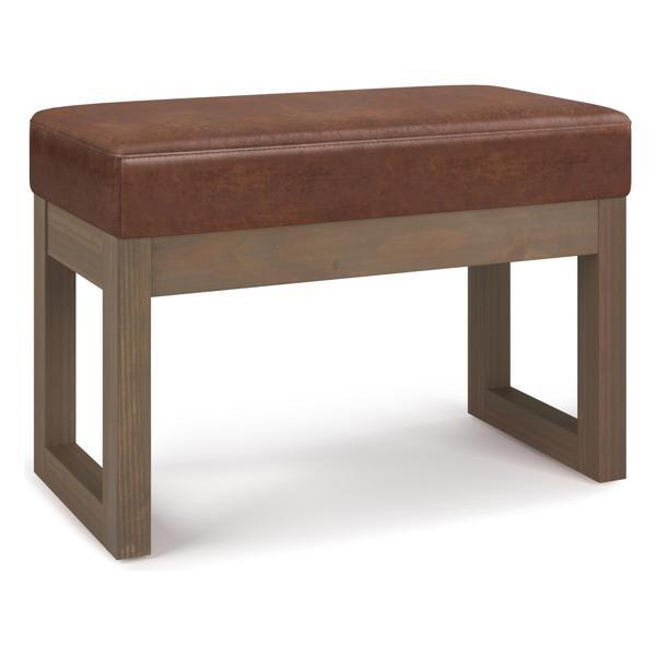 Gallica Milltown Ottoman Bench - Distressed Saddle Brown Faux Leather 