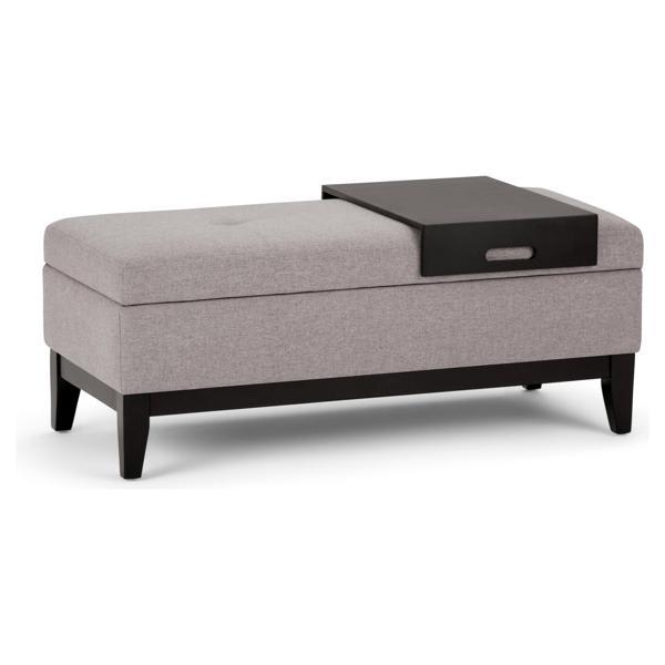 Echo Falls 21.1"D x 42.3"W x 17.9"H Storage Ottoman Bench with Tray - Cloud Gray Linen Look Fabric 