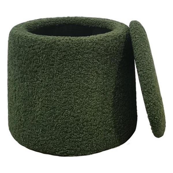Zayvada Round Storage Ottoman - Green Boucle Fabric 