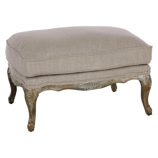 Morton Accent Ottoman - Gray Textured Fabric Upholstery - Solid Wood Frame 