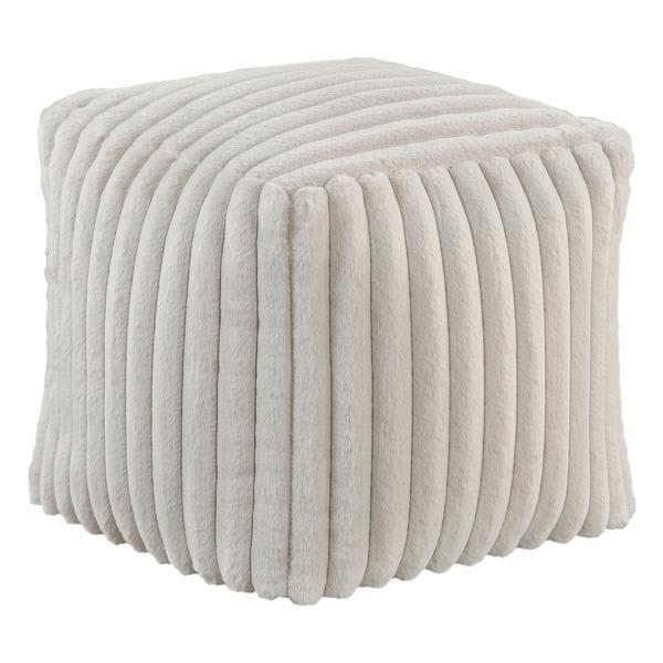 Fabli Simpsonville 16" Pouf - Off-White Corduroy Fabric Upholstery 