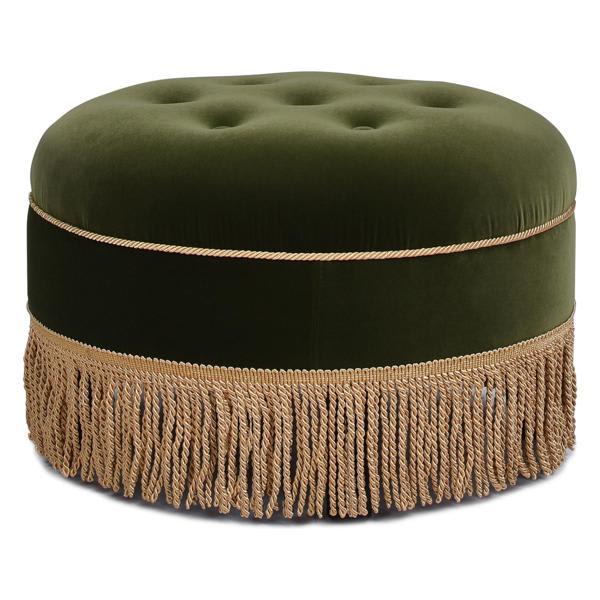 Yolanda 24" Round Ottoman - Olive Green Velvet 