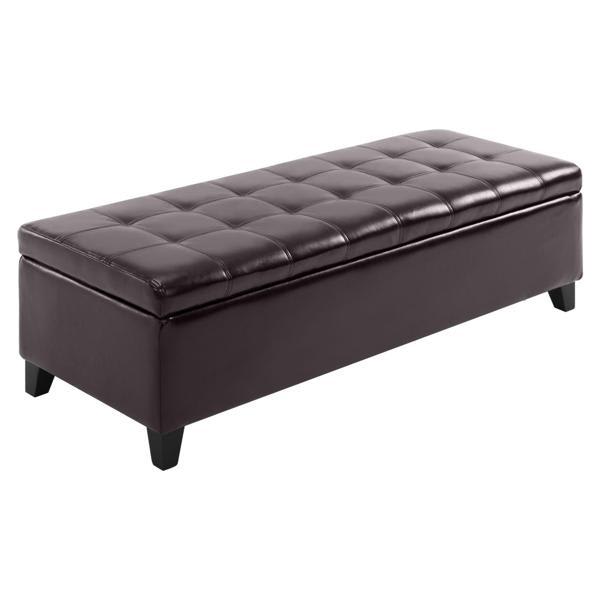 Sevard 51" Ottoman Bench - Faux Leather Storage Chest - Dark Brown 
