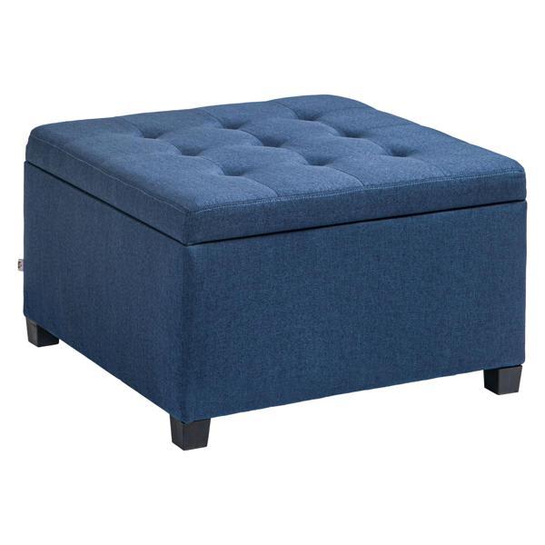 Velurion Vintage Style 28" Ottoman - Button Tufted - Blue Polyester 