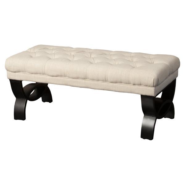Lustreon Hilton Ottoman - Contemporary Button-Tufted Fabric Ottoman - Light Beige 