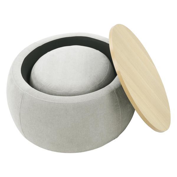 Gale Round Storage Ottoman - 25" - Light Grey Fabric 