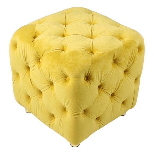Zen Zone 18" Ottoman - Yellow Velvet Upholstered - Small End Table - Soft Foot Stool - Dressing Makeup Chair 