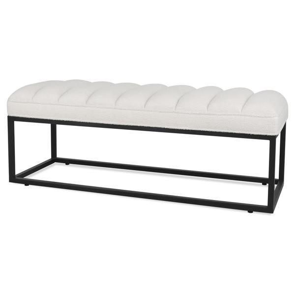 Torvik Metal Base Upholstered Bench - White Velvet 