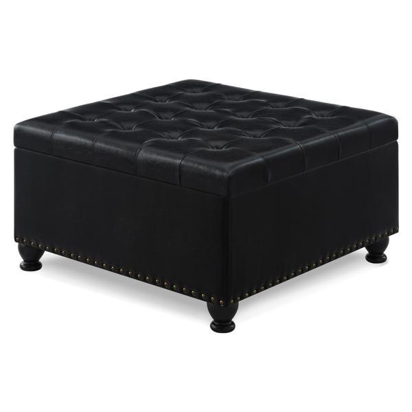 Dawnbreak 30" Ottoman - Button Tufted - Black Polyurethane 
