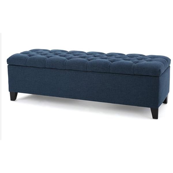 Penticton Storage Ottoman - Button Tufted Diamond Stitch - Navy Blue Fabric 