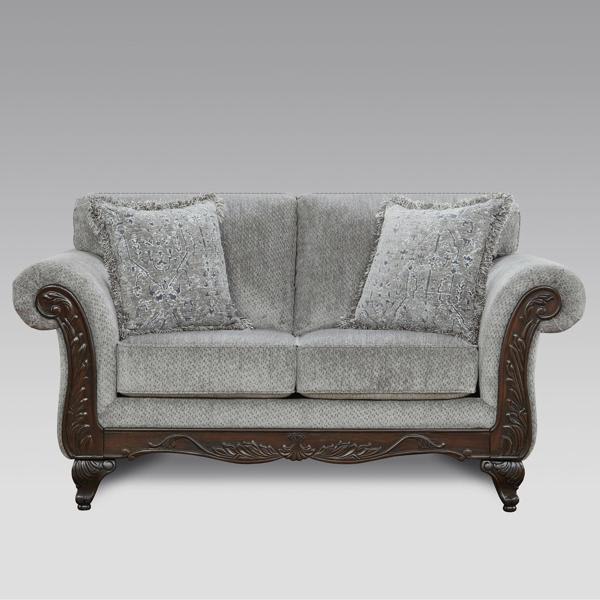 Edinburgh Hernen 51" Loveseat - Carved Wood Frame - Gray Chenille Fabric 