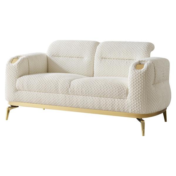 Cyrille Zoe 69" Loveseat - Cream Chenille with Gold Accents 