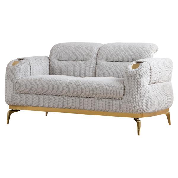 Cyrille Zoe 69" Loveseat - Gray Chenille - Gold Accents 