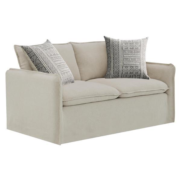 Sudirra 36" Loveseat - Beige Linen Loveseat with Toss Pillows 