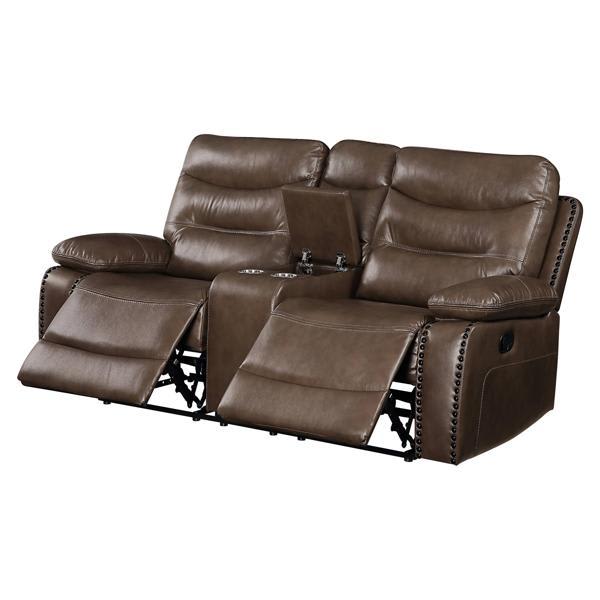Yonder 38" Loveseat - Brown Faux Leather Recliner with Console 