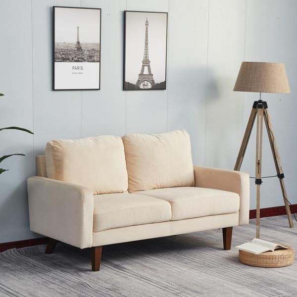 Eugene 58" Loveseat - Beige Fabric - Solid Wood Frame 