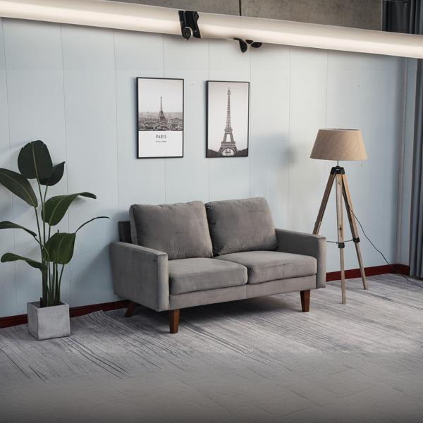 East 58" Loveseat - Gray Fabric - Solid Wood Frame 