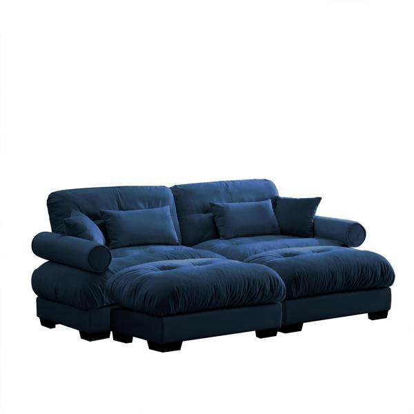 Corvida 77" Sofa with Ottoman - Velvet - Blue 