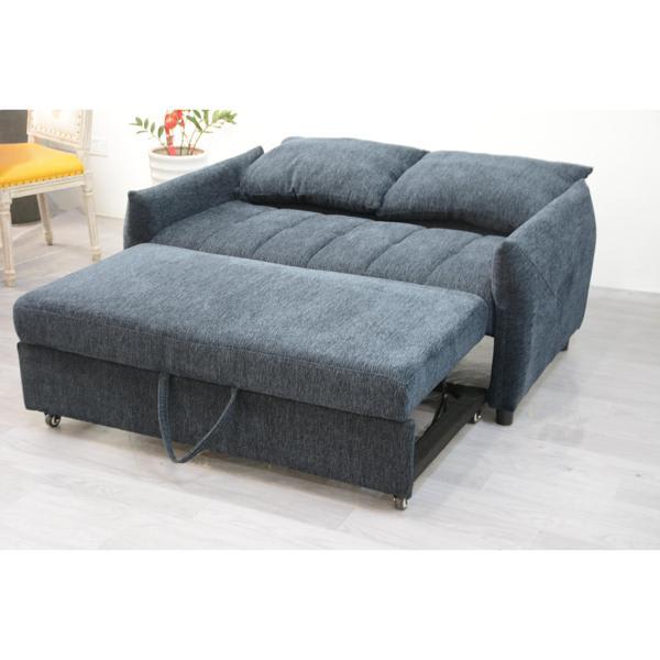 Flynnley 57" Sofa Bed - Navy Fabric Futon Couch with Adjustable Backrest 
