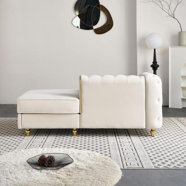 Palladium 67" Chaise Lounge - Tufted Back - Beige Velvet 
