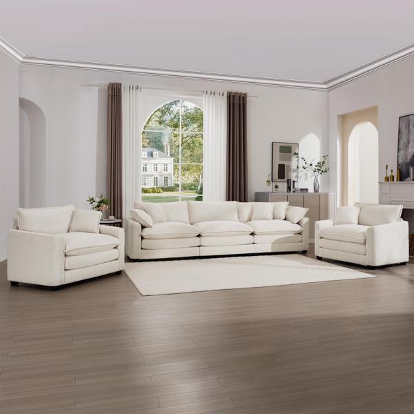 Zyvora Luxurious 77" Sofa Set - Soft Cushions and Pillows - Beige Corduroy Fabric 