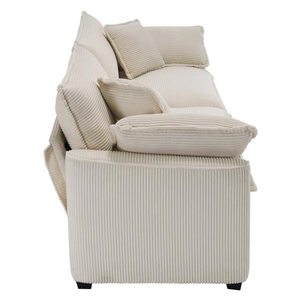 Yuma Warm and Cozy 77" Sofa Set - Light Beige Corduroy Fabric 