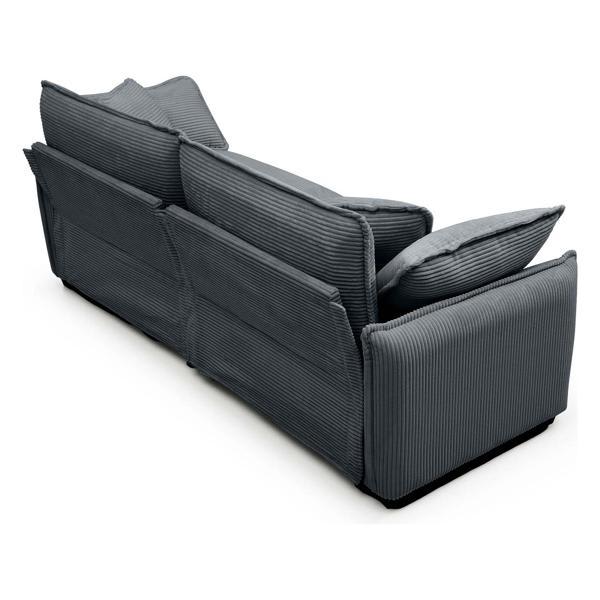 Zane 77" Sofa - Comfortable Oversized Sectional - Grey Corduroy Deep Seat 