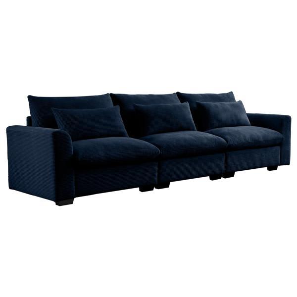 Jens 3 Seater Sofa - Blue Corduroy - with Waist Pillows 