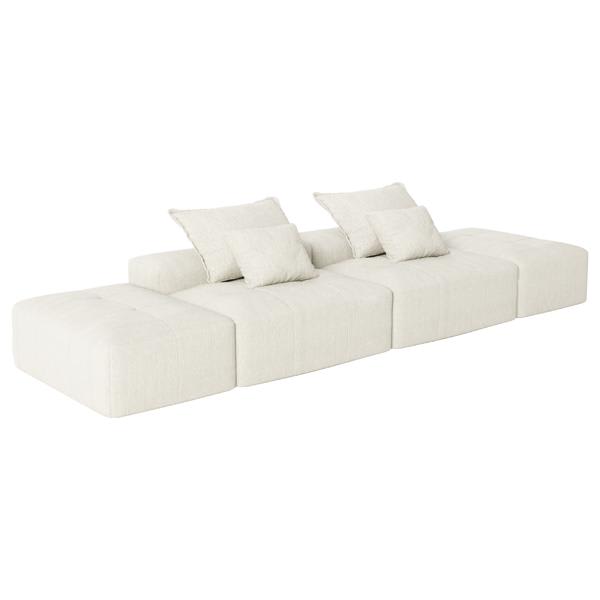 Rizoni 142" Sectional Sofa - Modular - Beige Chenille Fabric - Tufted 