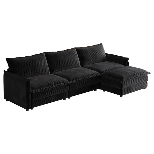 Coronix Welike Furniture 3-Seater Sofa with Movable Footrest - Corduroy Fabric - Black 
