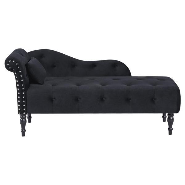 Lorvex 61" Chaise Lounge - Velvet Tufted Nailhead Trimmed - Black 