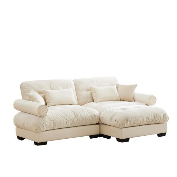 Dartmouth 78" Sofa with Ottoman - Velvet - Cream 