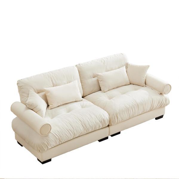 Eluned 78" Sofa - Bolstered Armrests - Cream Velvet 