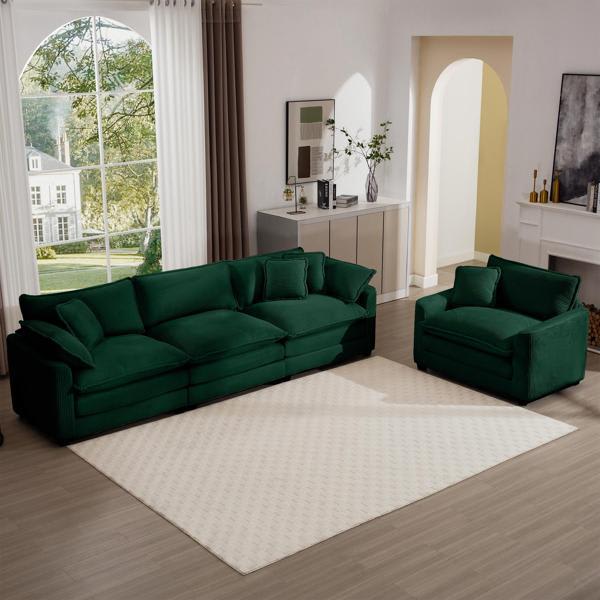Yosemit Mid-Century Modern 77" Sofa - Green Corduroy Fabric - Sectional Set of Two 