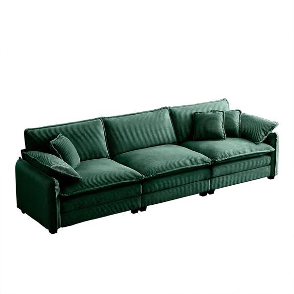 Willem Mid-Century Modern 77" Sofa - Green Corduroy Fabric 