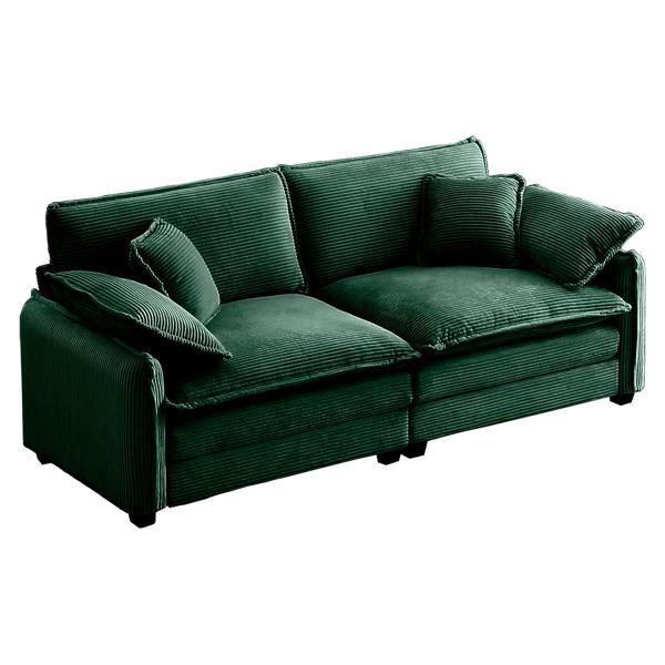 Yuletide Warm and Cozy 77" Sofa - Green Corduroy - with 4 Pillows 