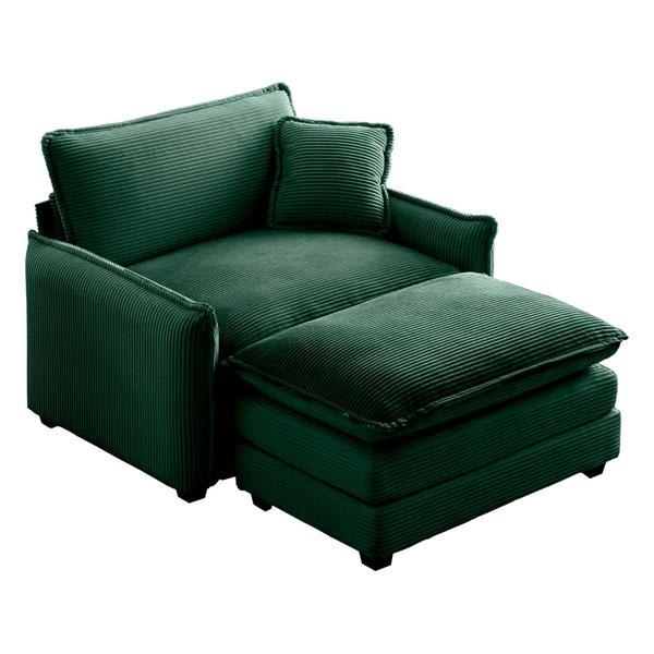 Jarta 36" Sofa with Footstool - Green Corduroy 