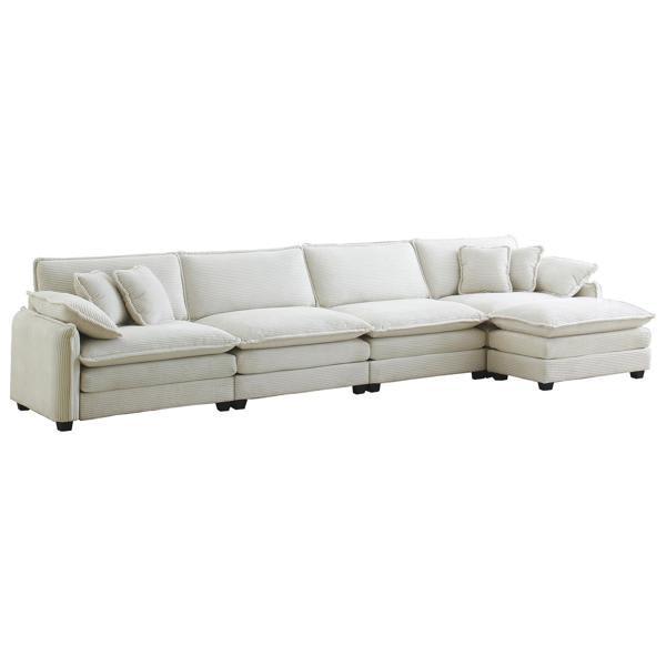 Gudrun Corduroy 77" Sofa - Modern Upholstered 4 Seater with Footstool - Beige Corduroy Fabric 