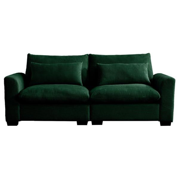 Yale Modern 2-Seater Sofa - Green Corduroy Fabric 