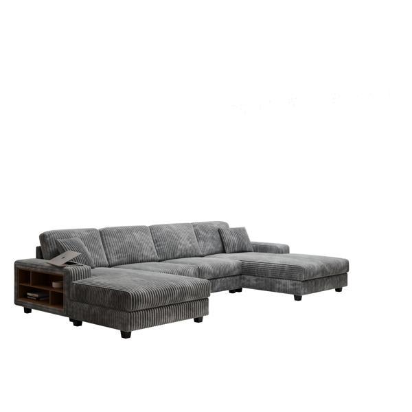 Dawnrise 140" Sectional Sofa - Corduroy Fabric - Dark Gray 