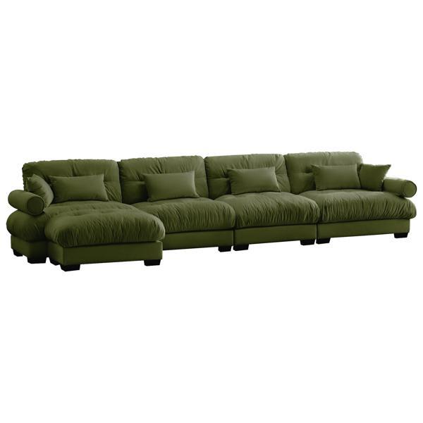 Kalonite L-Shaped Sectional 77" Sofa - Convertible Deep 4 Seater - Olive Green Velvet 