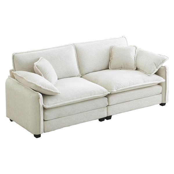 Yuletide Warm and Cozy 77" Sofa - Upholstered Large Deep Seat - Beige Corduroy 