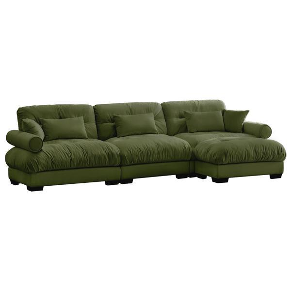 Hortensia Super Comfort Oversized Modular Velvet Sectional Sofa - Deep Seat Cloud Couch - Olive Green 