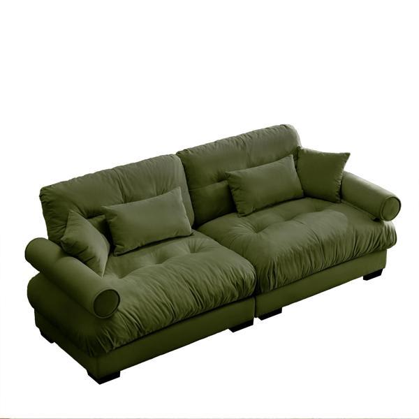 Flourish 79" Sofa - Olive Green Velvet - Bolstered Armrests 