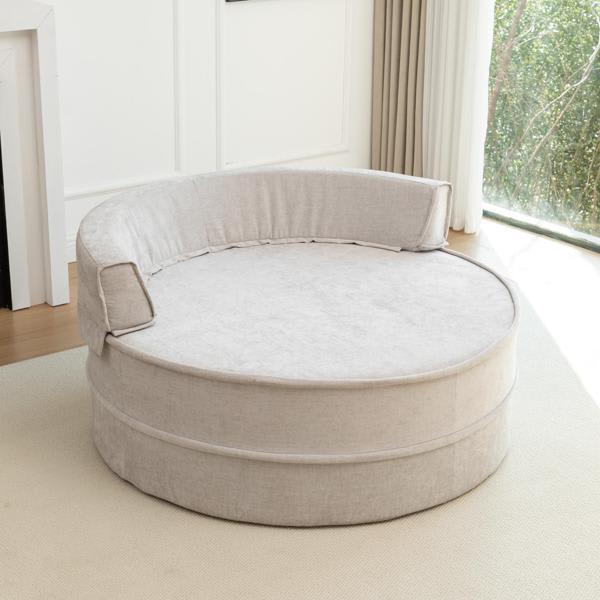 Zen Zone 48" Sofa with Ottoman - Chenille Upholstered Armchair with Pillows - Gray 