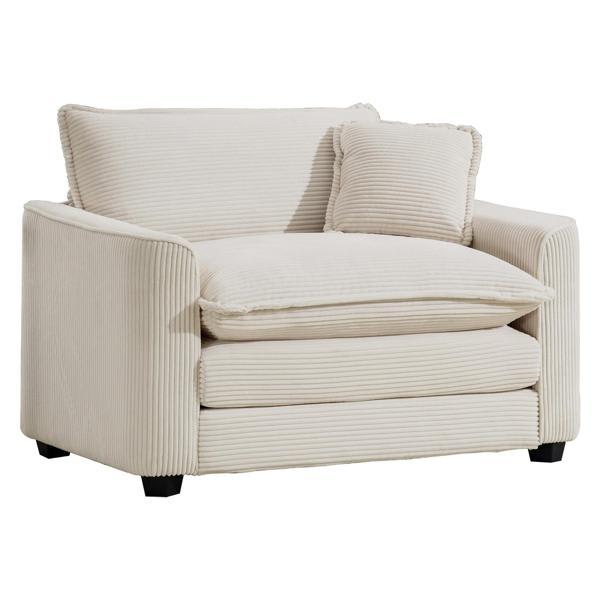 Uptown Light Beige Corduroy 77" Sofa - Comfortable Deep Seat - Pillow Included 